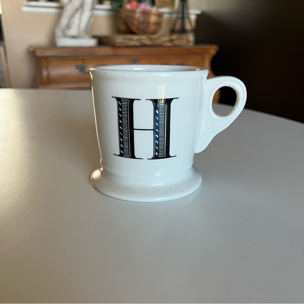 Anthropologie H Monogrammed White Ceramic Mug